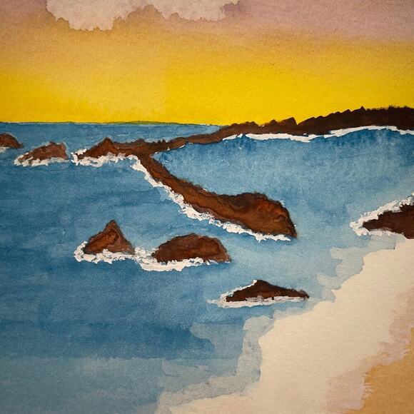 Hand painted watercolor original painting ocean seascape 8x8 - Picture 3 of 4